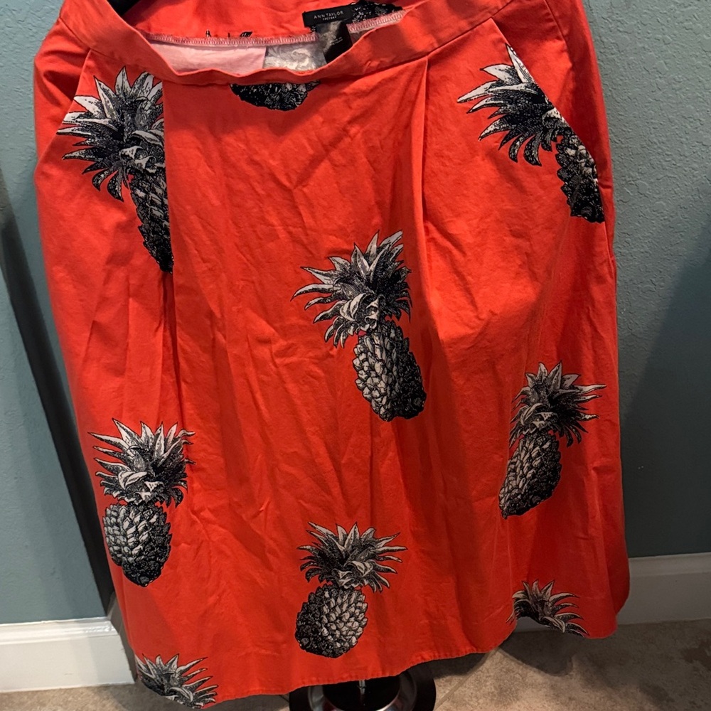 Ann Taylor Red/orange Skirt with Pineapple Print and pockets